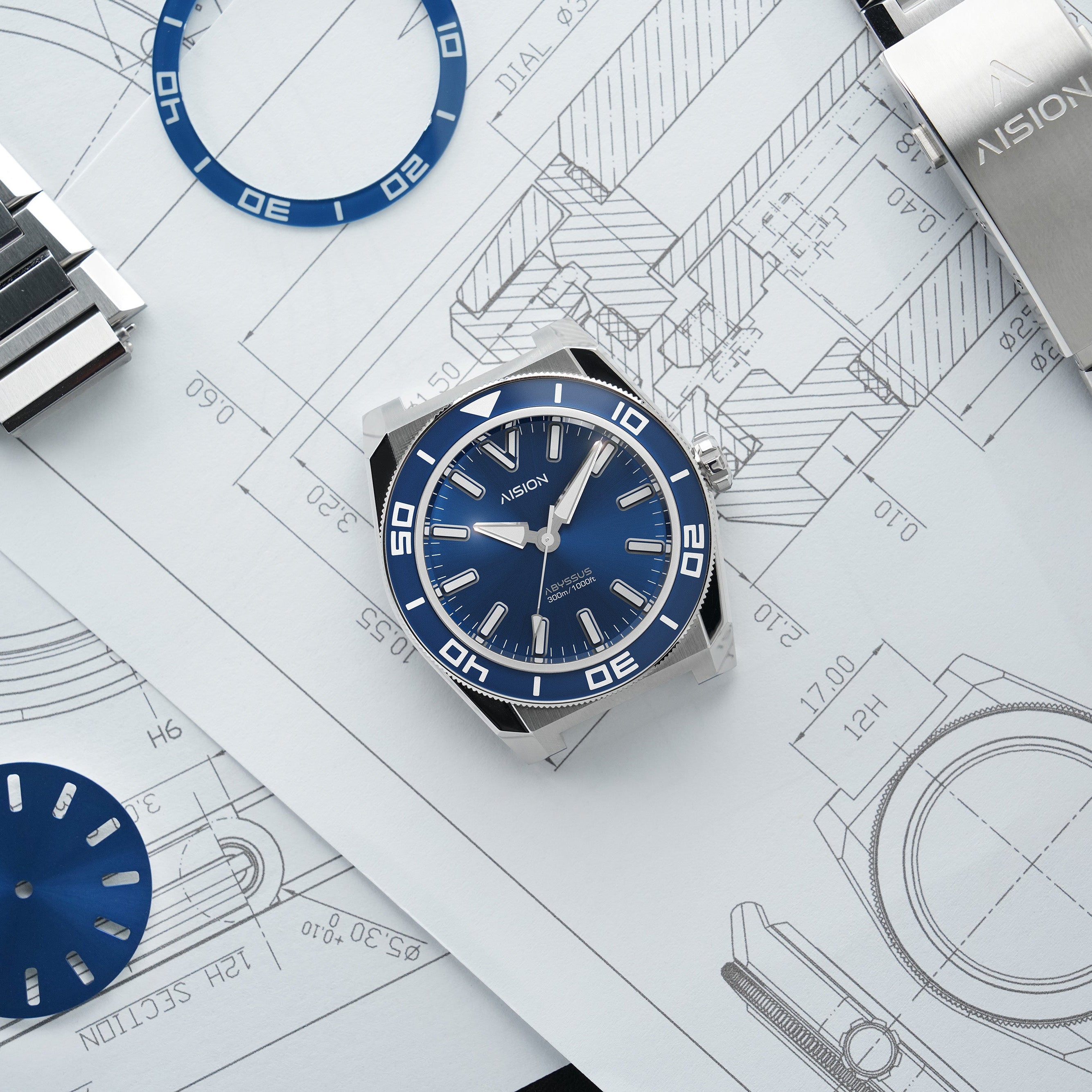 HANG ABYSSUS - Blue Sunburst Dial - FKM Strap