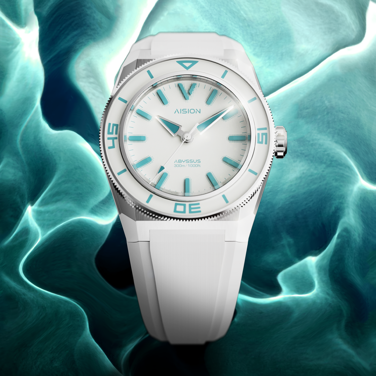 HANG ABYSSUS - Full Lume Dial Sea Foam Blue - FKM Strap