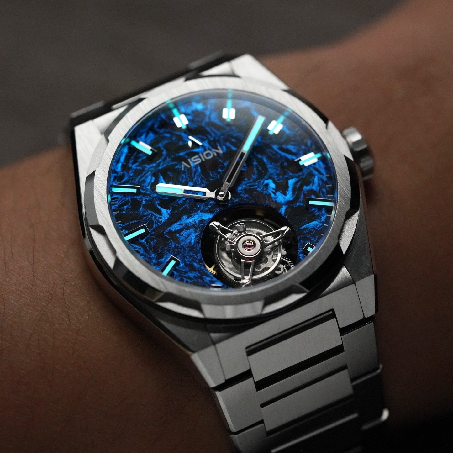 陀飛輪 - 夜光鍛造碳纖維錶盤 - 藍色