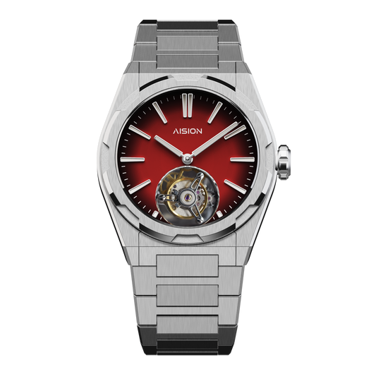 陀飛輪 - 現代簡約錶盤 - 紅色